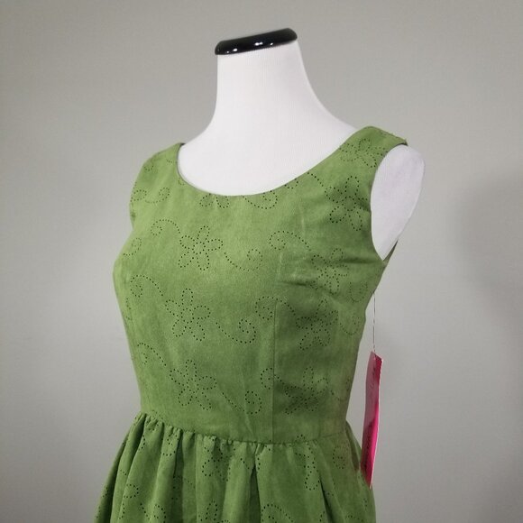 New Betsey Johnson Faux Suede Dress 2 Lazer Cut Skater Fit & Flare Coquette - Picture 4 of 15